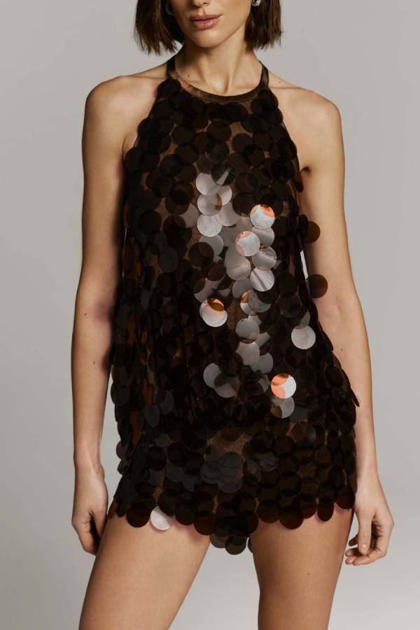 Halter Large Sequin Backless Two‑Piece Mini Skirt Set