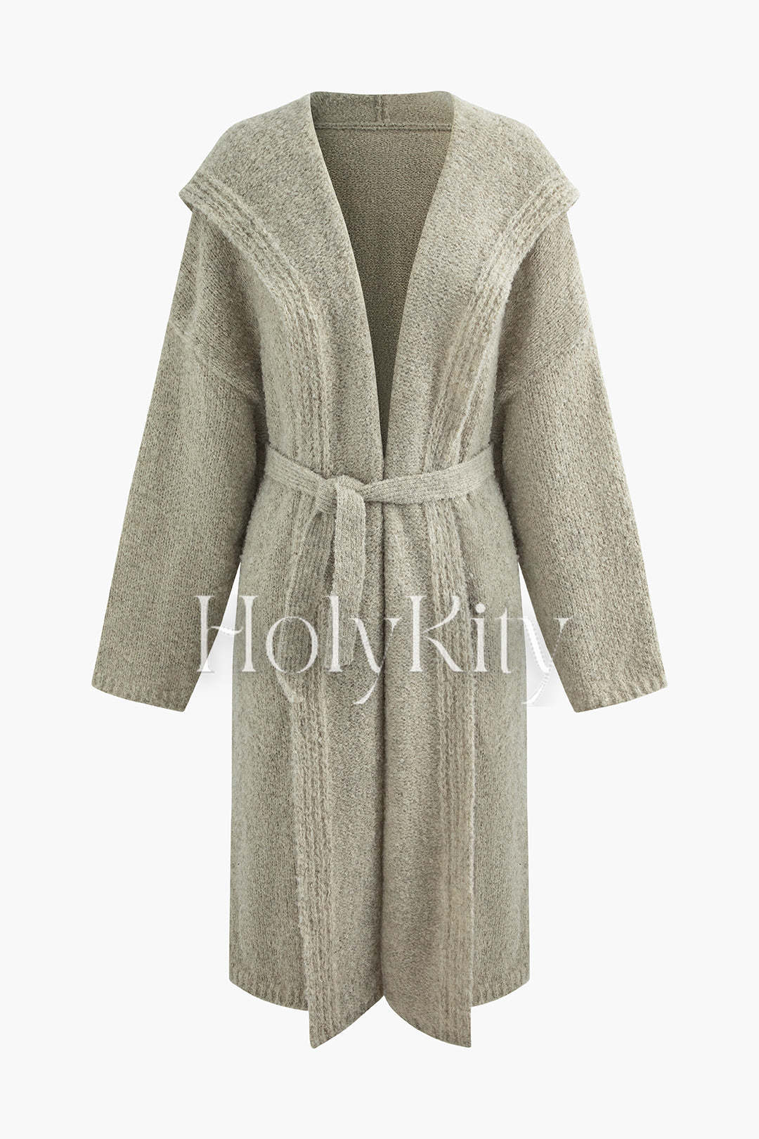 Manteau pull long à capuche et ceinture 