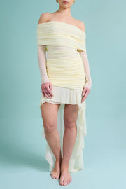 Off Shoulder Long Sleeve Ruched High-Low Maxi Dresses-Yellow [Pre Order]
