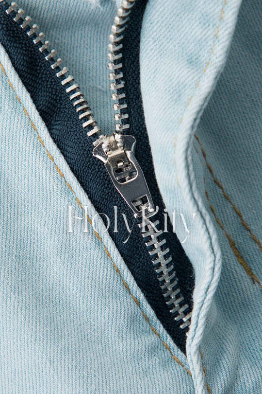 Tiered Frayed Denim Shorts