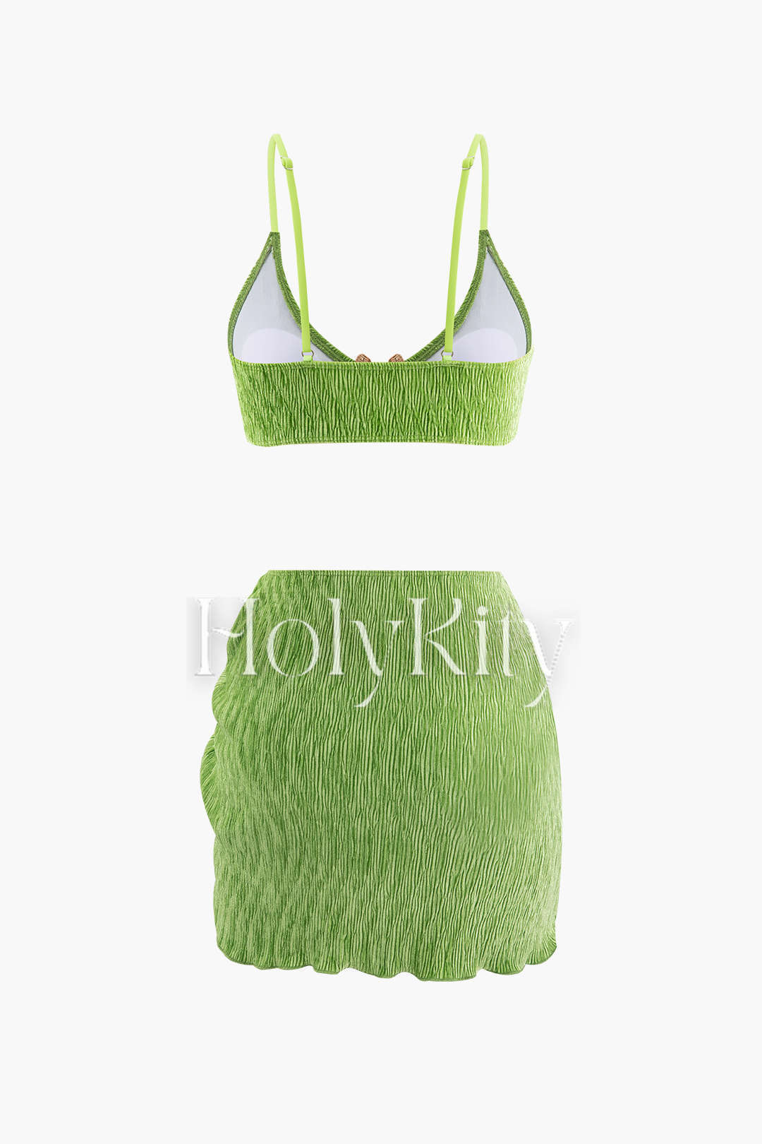 3-teiliges Set aus Bikini und Sarong mit Samtstruktur und U-Ring 