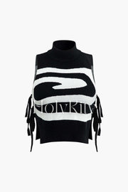 Swirl Stripe Mock Neck Tie Knit Tank Top