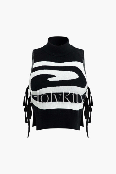 Swirl Stripe Mock Neck Tie Knit Tank Top
