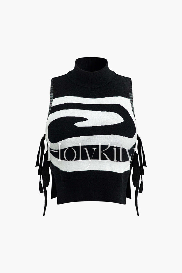 Swirl Stripe Mock Neck Tie Knit Tank Top