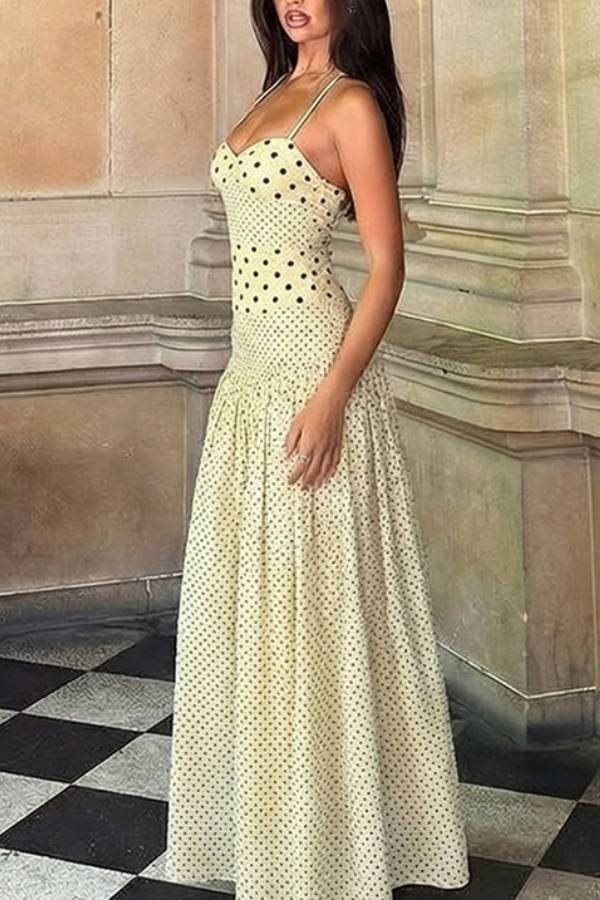 Retro Polka Dot Halter Neck Bustier Maxi Dress