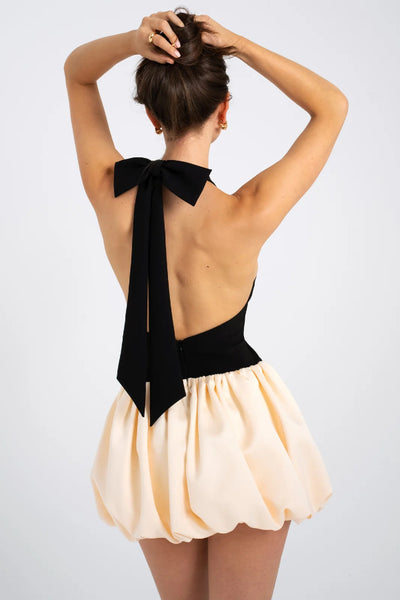 Yaira Backless Drop Waist Mini Bubble Dress