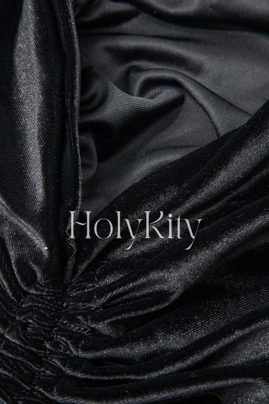 V-neck Ruched Velvet Drawstring Long Sleeve Midi Dress