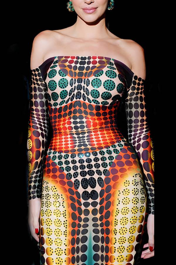 Artistic Gradient Polka Dot Rhinestone Strapless Bodycon Maxi Dress