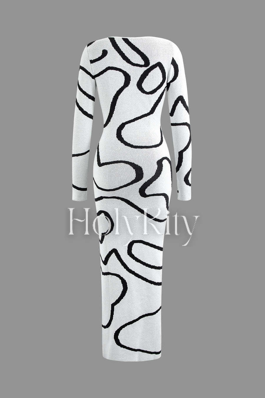 Maxikleid aus Strick mit Linienmuster, Cut-Outs und Schlitzen
