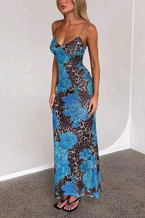 V Neck Color Block Leopard Print Maxi Cami Dress Regular price