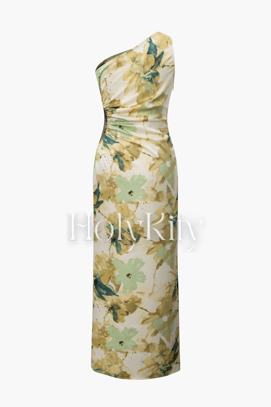 Maxikleid mit Blumenmuster, One-Shoulder-Träger und Cut-Out 