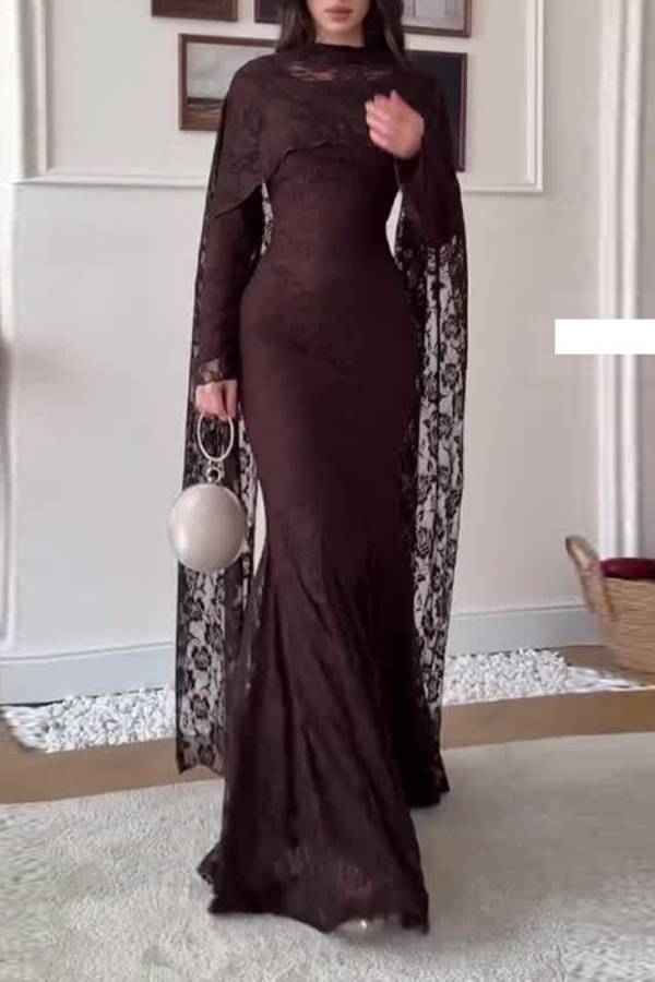 Cape Sleeve Lace Mermaid Evening Gown