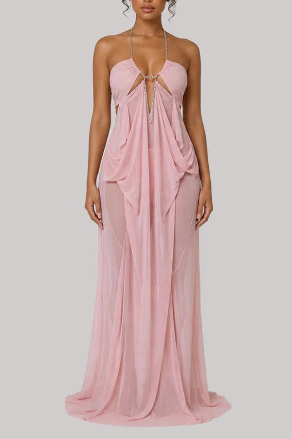 Island Muse Sheer Draped Cutout Maxi Dress