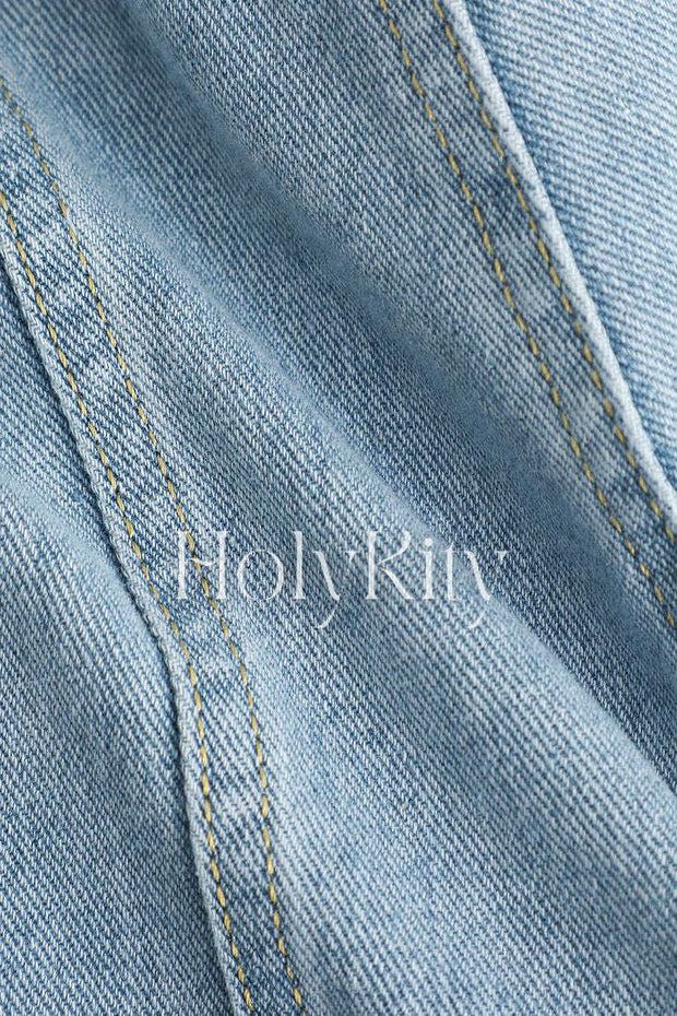 Contrast-Stitch Denim Shorts