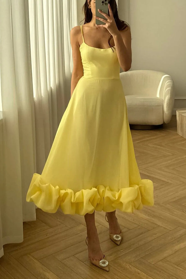 Midnight Girl Flounce Bustier Banquet Party Midi Dress