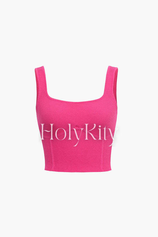 Haut camisole en tricot côtelé à col carré 