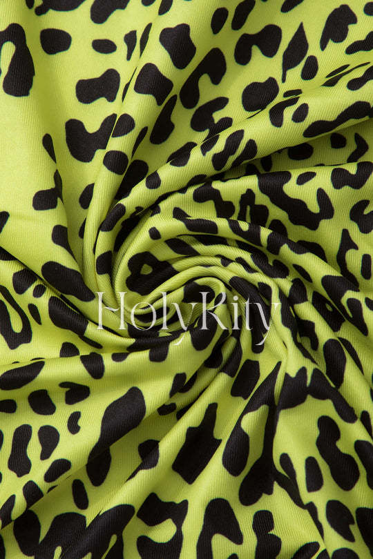 Leopard Print Backless Slit Maxi Dress
