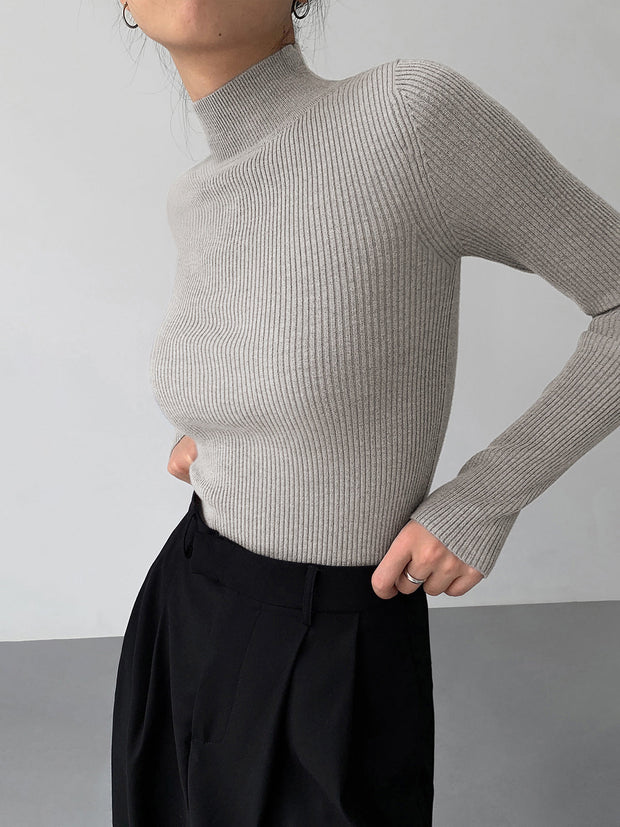 Mockneck Rib Long Sleeve Knit Top