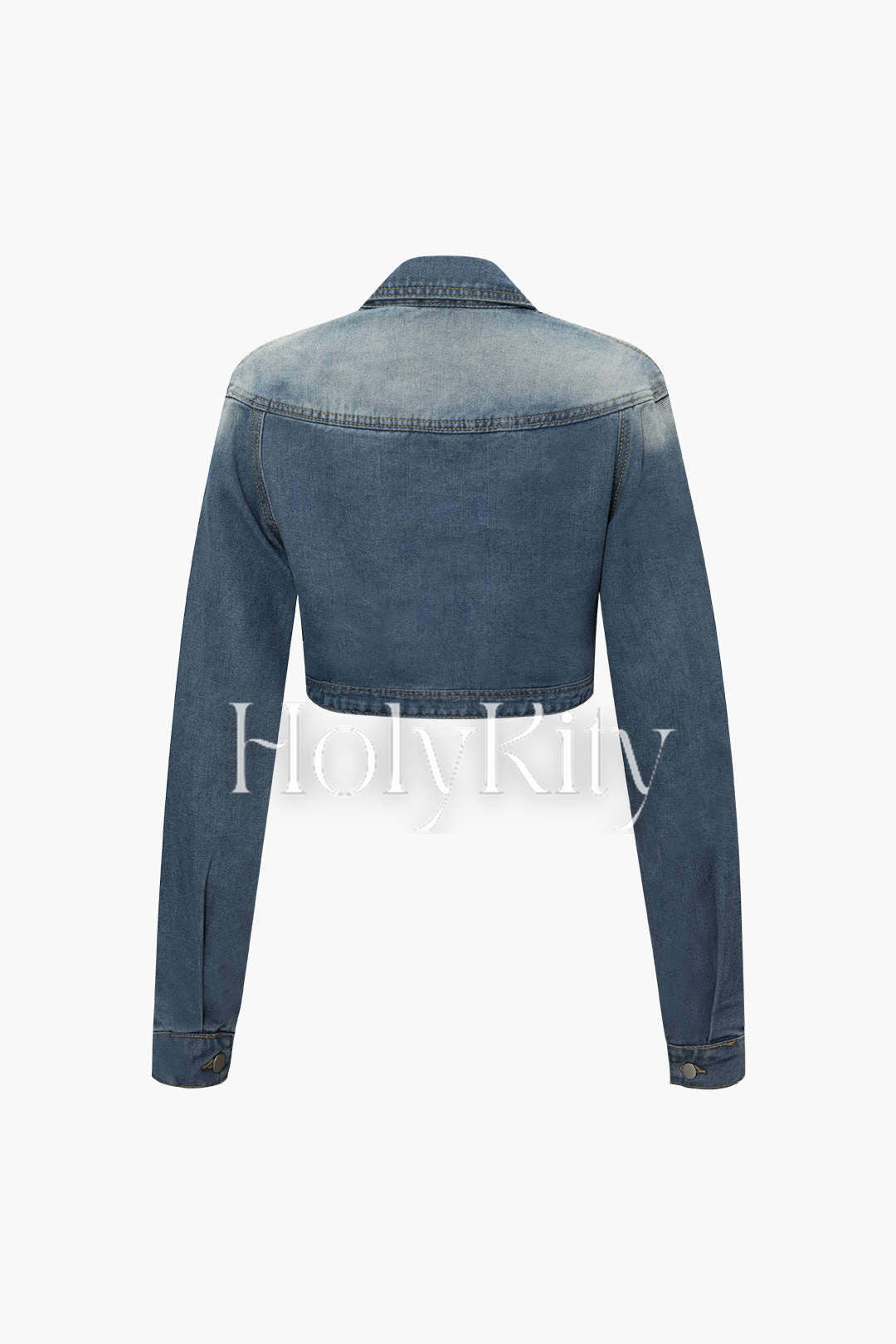 Veste courte en jean avec poche à rabat et col 