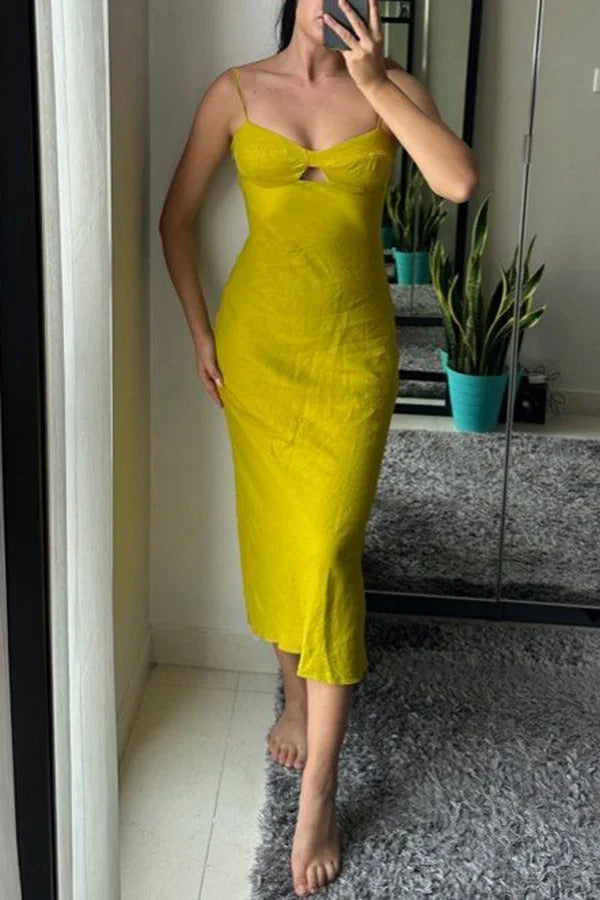 Sexy Hollow Strap Backless Slim Midi Dress