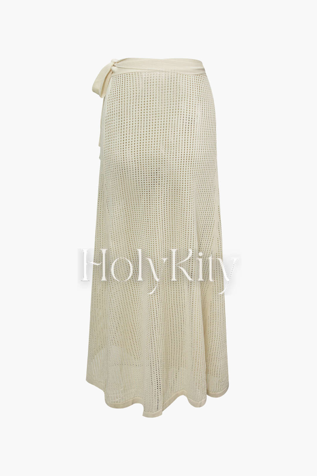 Knot Side Slit Open Knit Skirt