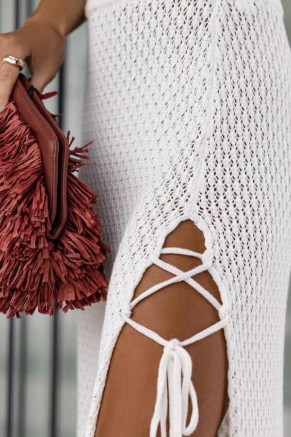 SADIE Beige Knit Sleeveless Suspender Skirt Set