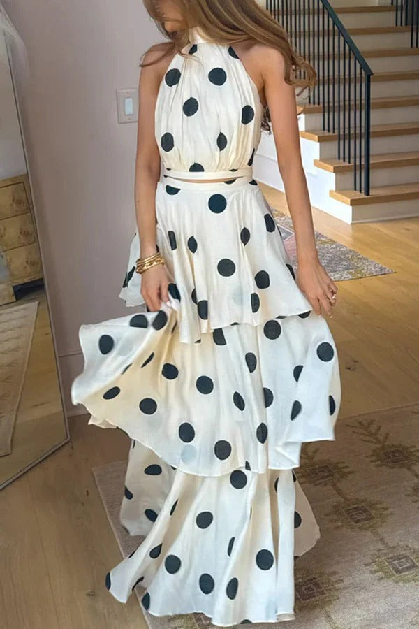 Gift To You Polka Dot Print High Neck Sleeveless Top