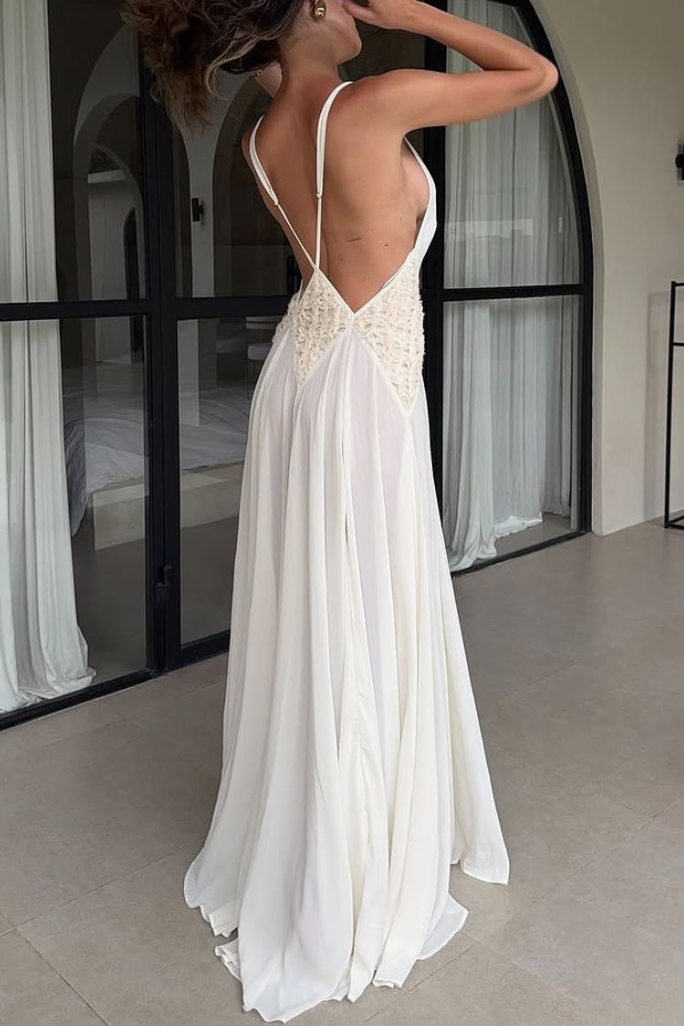 Venus By The Sea Tulle Lace Patchwork Backless Flowy Maxi Dress