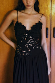 Stephanie Flower Crochet Lace Bust Chiffon Fluffy Hem Maxi Dress
