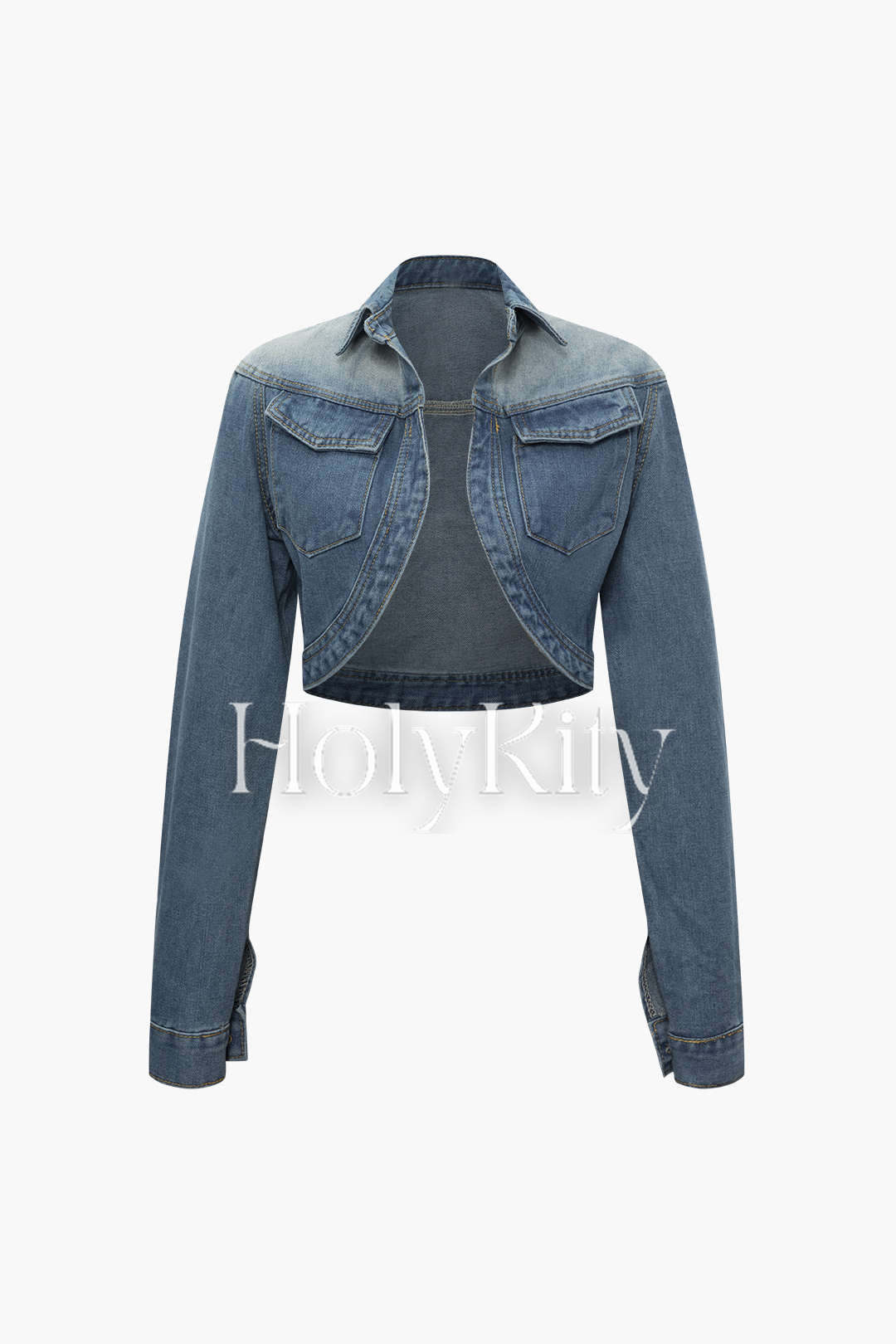 Veste courte en jean avec poche à rabat et col 