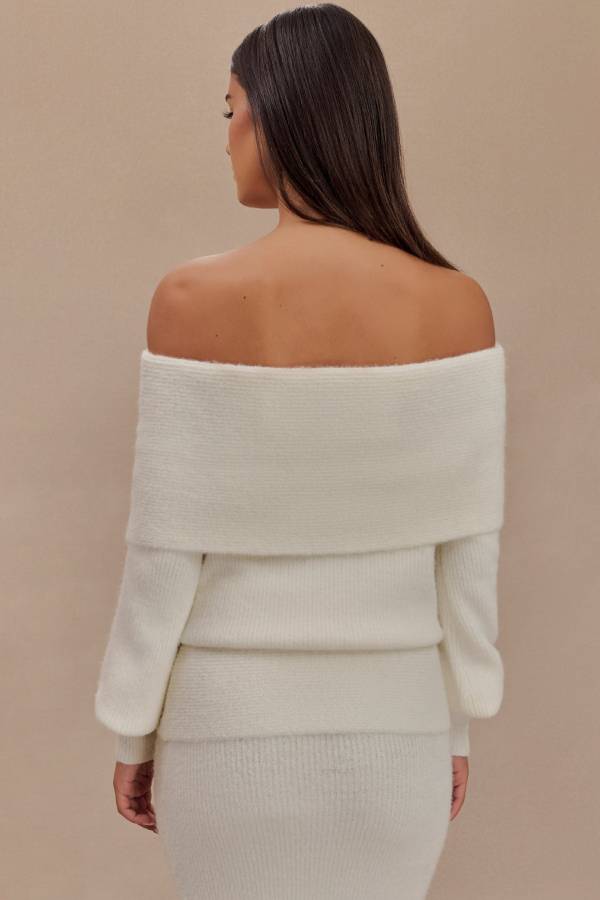 Charlotte Knit Bardot Neck Off Shoulder Long Sleeve Relaxed Sweater