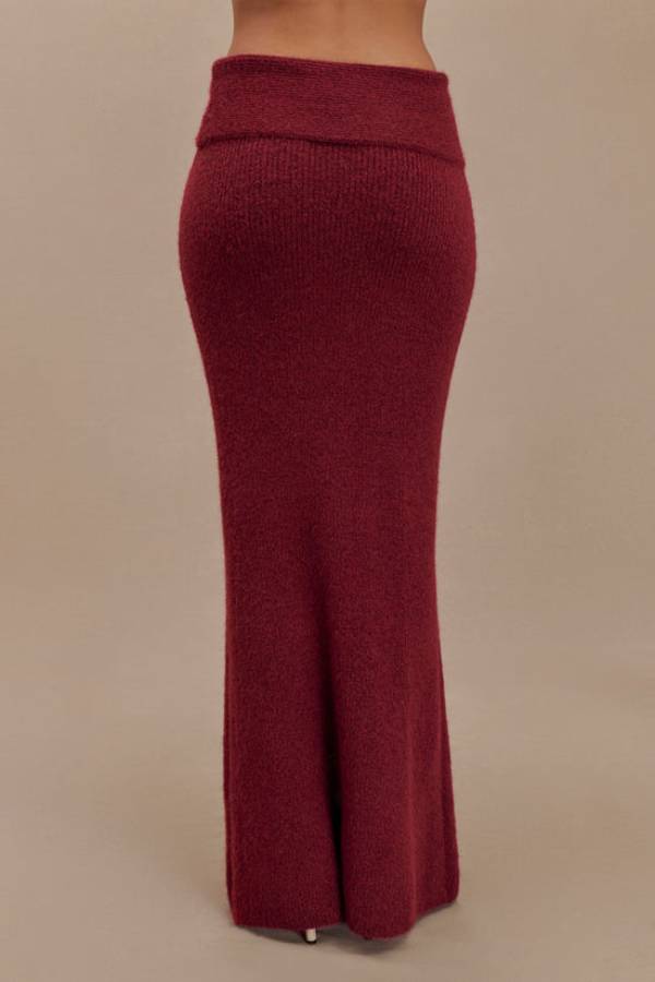 Charlotte Knit Ribbed Waist Fishtail Stretch Maxi Skirt