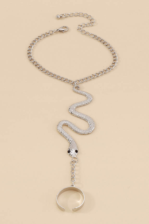 Fashionable Alloy Snake Shape Finger Linked Bracelet-Gold