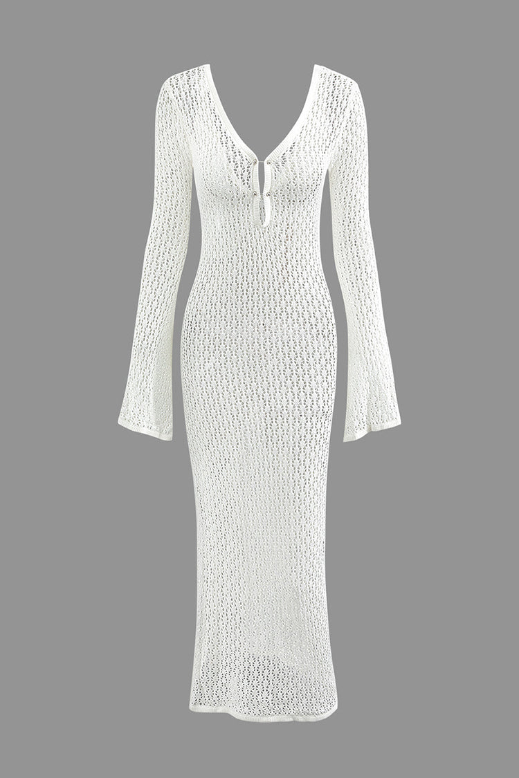 Maxikleid mit V-Ausschnitt und langen Ärmeln 