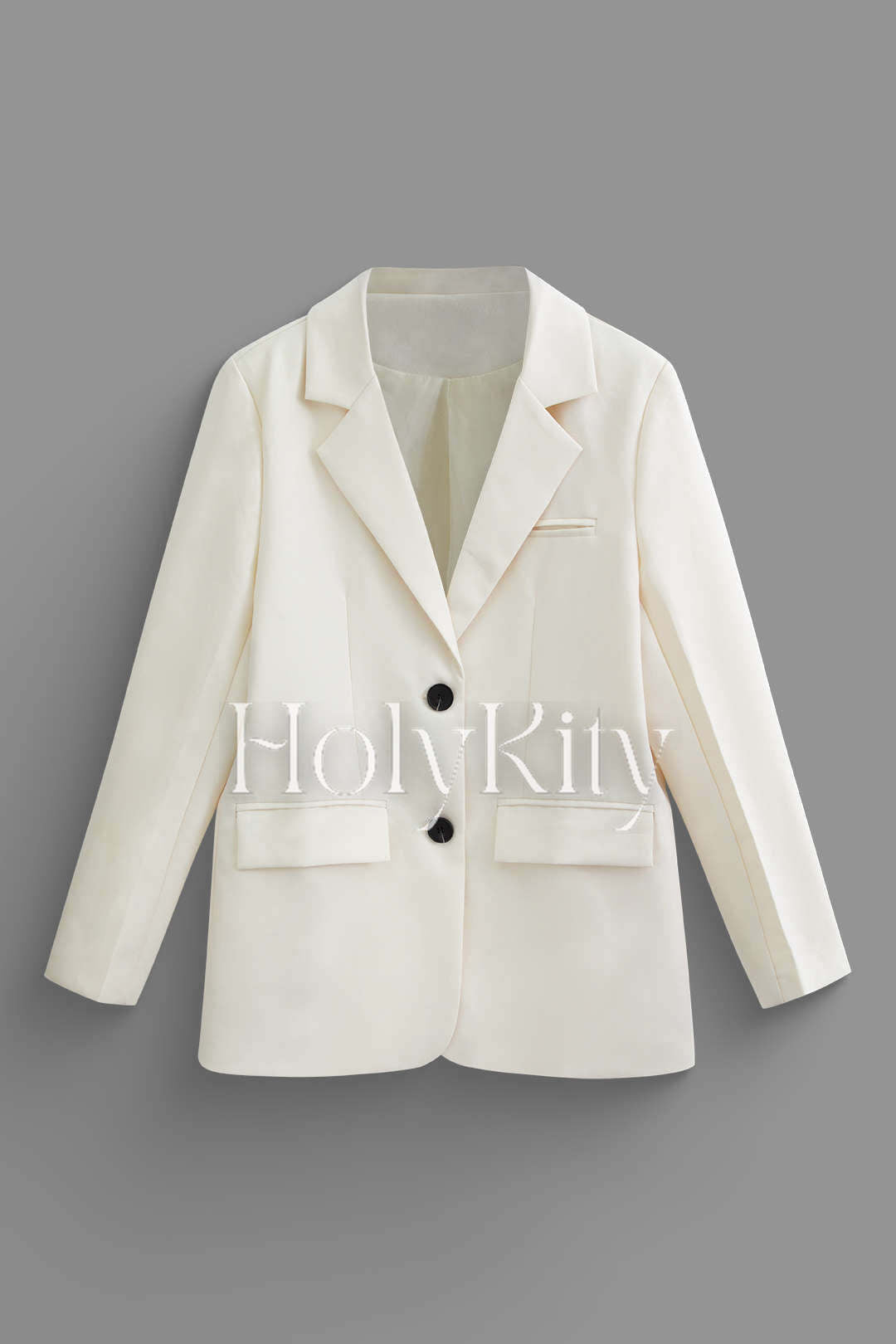 Blazer simple boutonnage à col en V et revers crantés 
