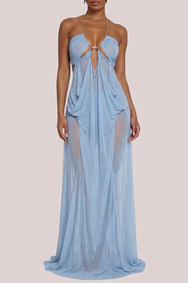Island Muse Sheer Draped Cutout Maxi Dress