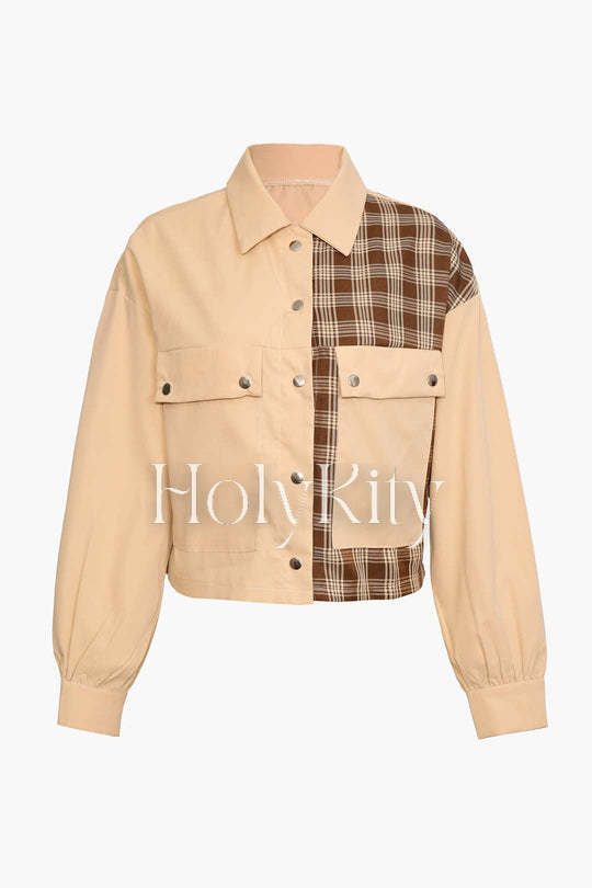 Veste à carreaux et blocs de couleurs 