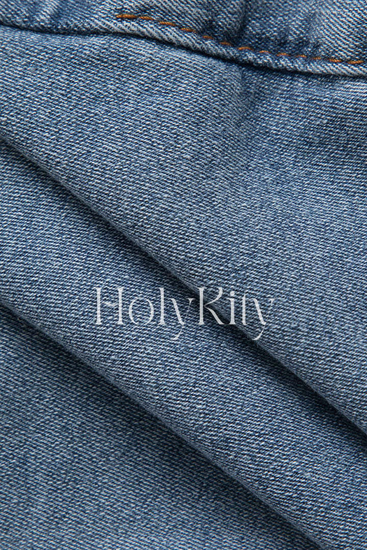 Short en jean portefeuille asymétrique 
