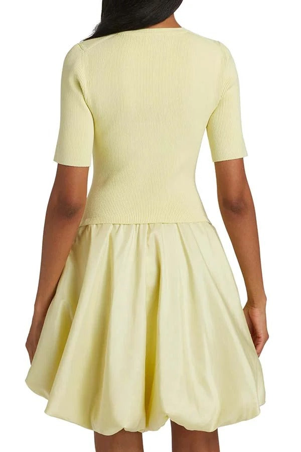 Simply Sweet Knit Ribbed Short Sleeve Bubble Hem Mini Dress