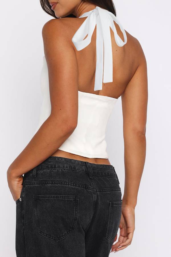 Halter Heart Neck Cutout Backless Tie-Up Crop Top