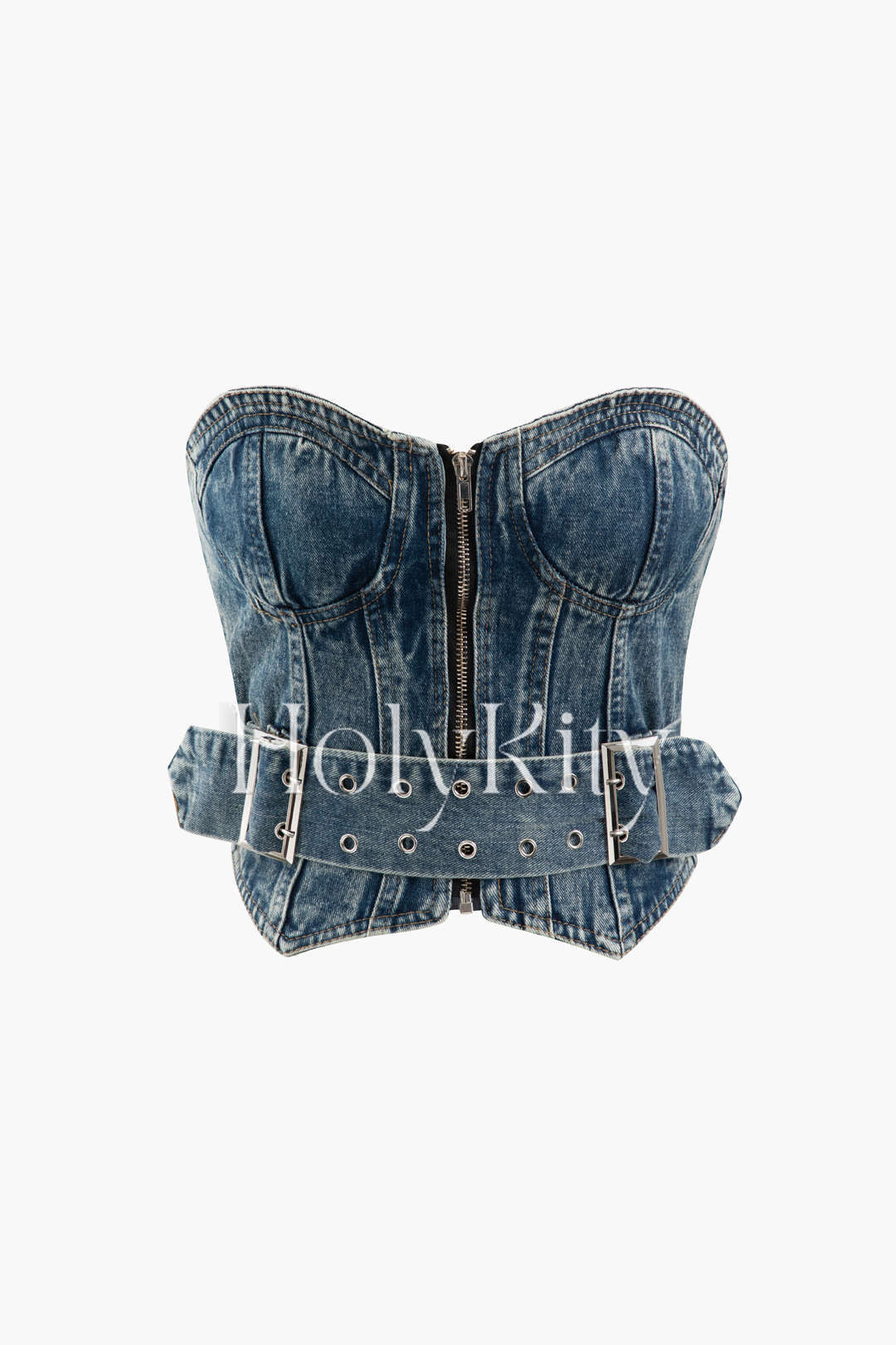 Haut bustier en jean avec ceinture 