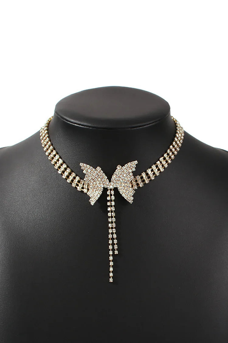 Rhinestone Butterfly Chain Tassel Alloy Necklace