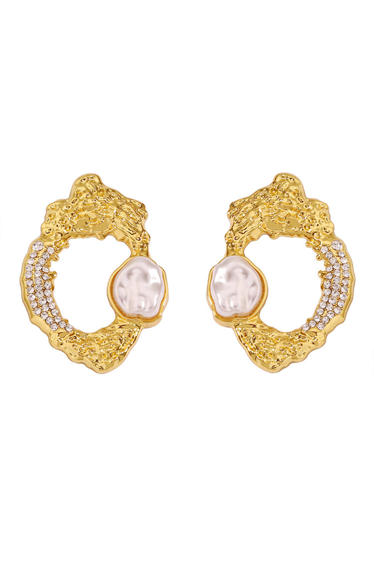 Rhinestone&Pearl Accent Textured Hoop Earrings