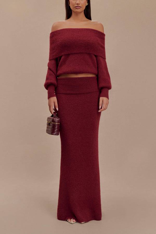 Charlotte Knit Bardot Neck Off Shoulder Long Sleeve Relaxed Sweater