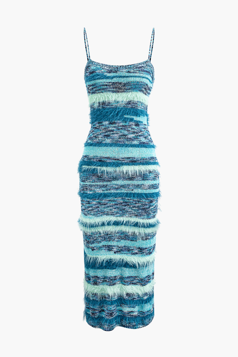 Gestreiftes Camisole-Midikleid aus Strick mit Federdetail