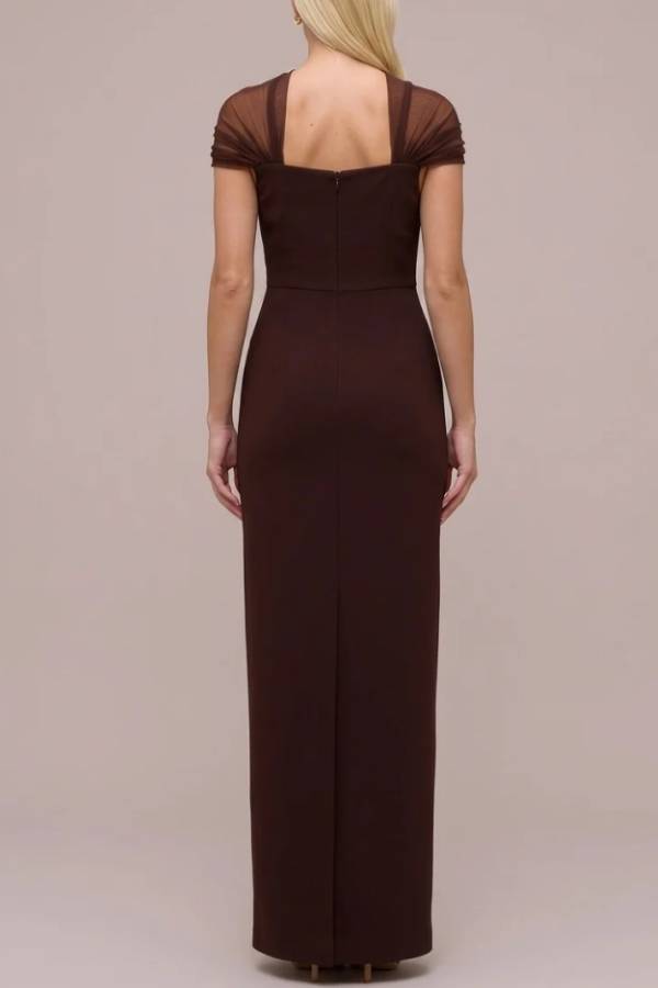 Mesh Draped Off the Shoulder Sleeveless Column Maxi Dress
