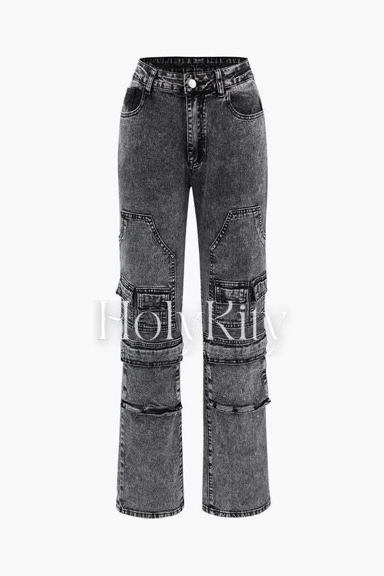 Multi-pocket Straight Cargo Jeans