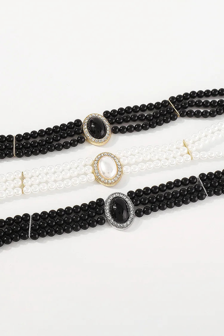 Elegant Layered Pearl Rhinestone Alloy Necklace