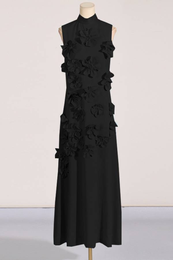 3D Flower High Neck Sleeveless Long Dress