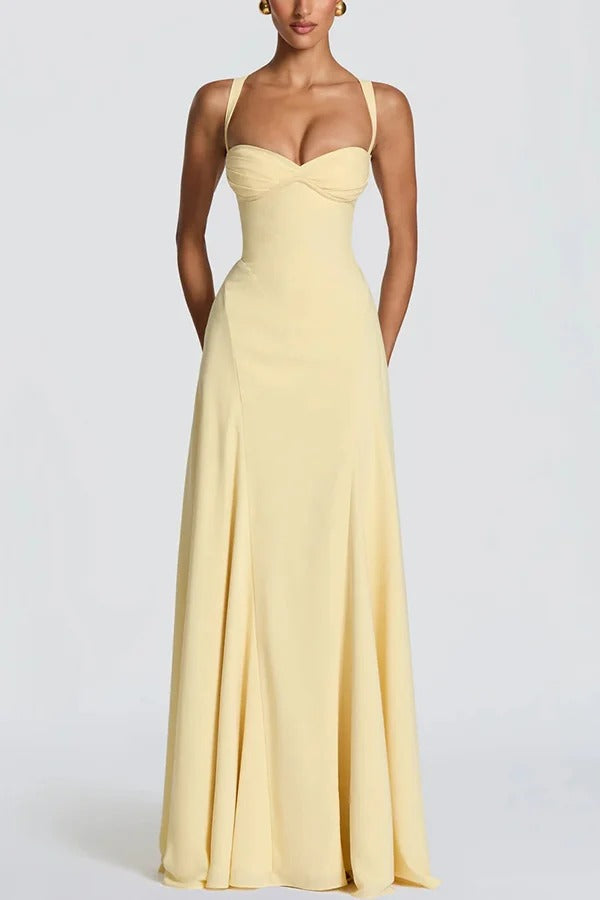 Irie Chiffon Sweetheart Neck Adjustable Straps Back Lace-up Maxi Dress